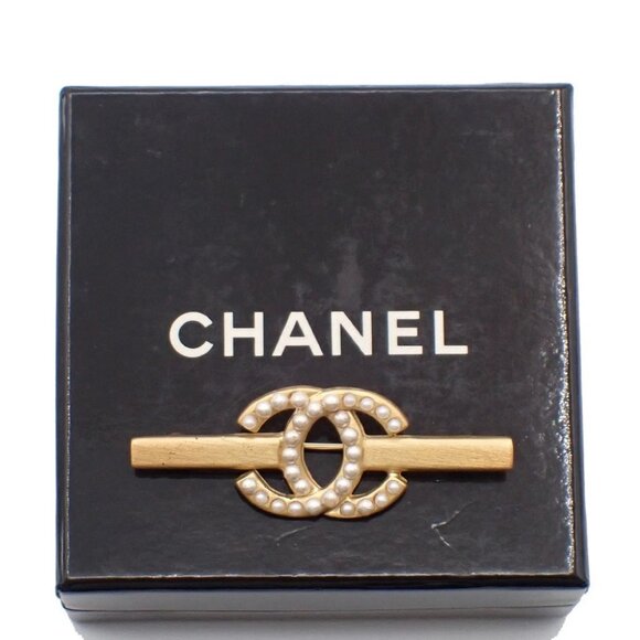 CHANEL CC Logo Imitation Pearl Pin Brooch 01A GHW France Accessory 60KP059 - Picture 1 of 11